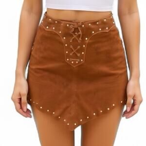 Maxima wilsons leather tan suede studded skirt Tan Suede Lace-Up Detail Size 10